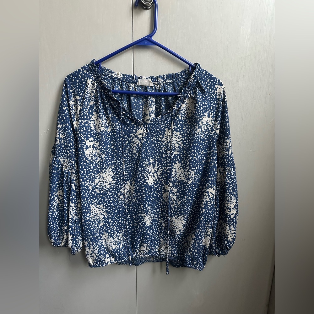 Sienna Sky Relaxed Blue and White Ruched Blouse